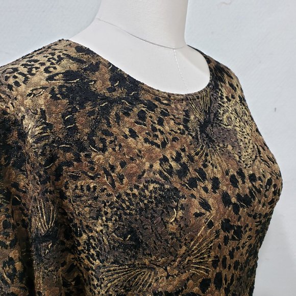 Nygard Black Brown Gold Stretch Top Cat Print M, 10-12 - Picture 7 of 9